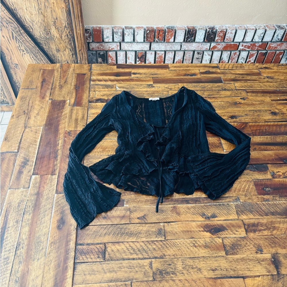 Chic Black Lace Ruffle Blouse